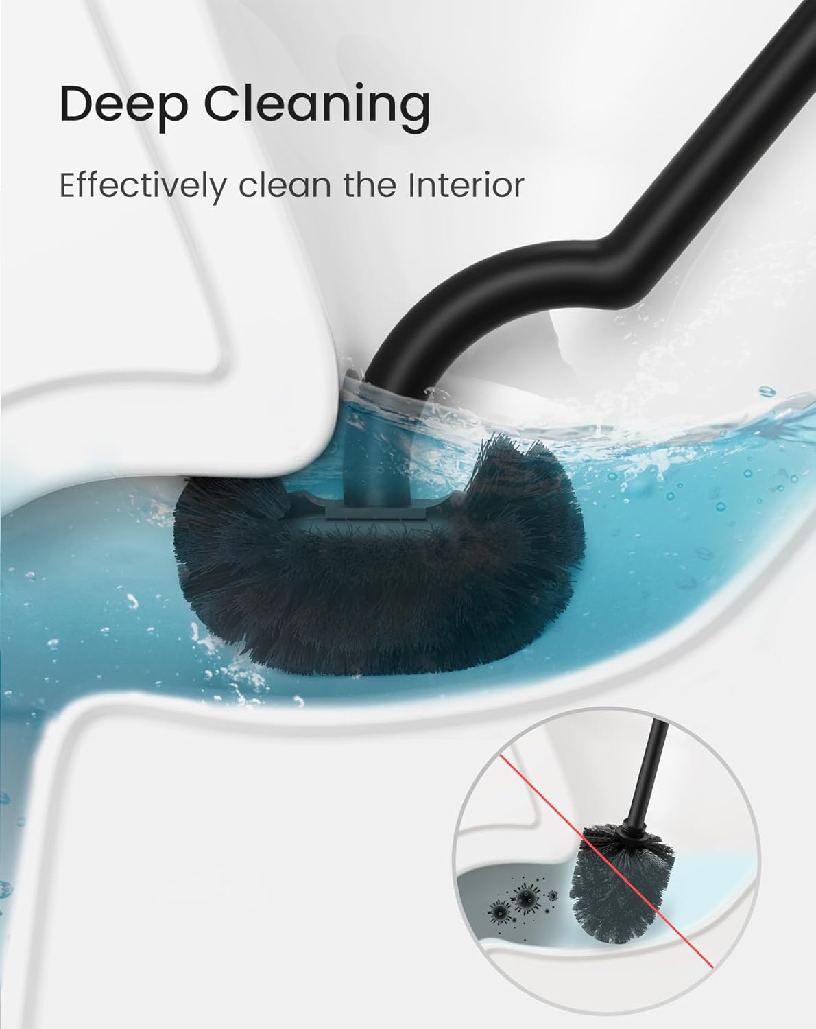 Cesun Toilet Brush and Holder Set - Curved Design Toilet Brush for Deep Cleaning Under Rim, 304 Stainless Steel Toilet Bowl Brush and Holder for Bathroom, Rv, Silver(2 Replaceable Brush Head Included)