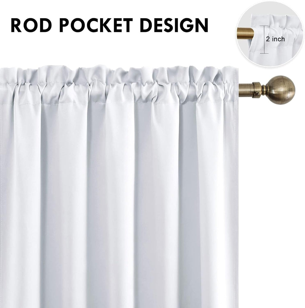 DWCN White Curtains for Living Room Thermal Insulated, Energy Saving & Noise Reducing Bedroom Curtains, White, W 70x L 63 Inch, Set of 2 Rod Pocket Curtain Panels