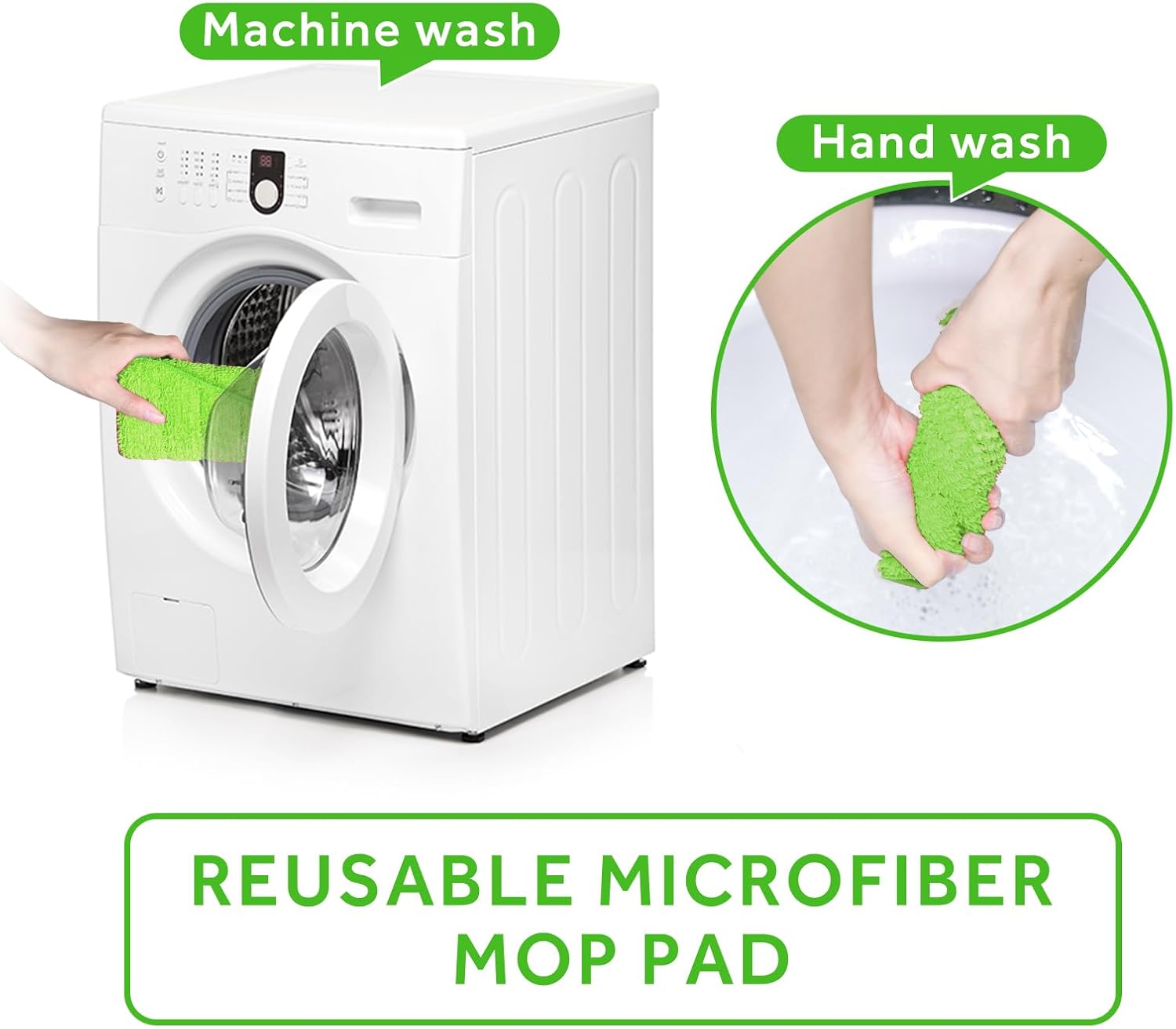 16.5 inch Mop Pads Refills, 3 Pack Microfiber Reusable Replacement Mop Pads Flat Replacements Heads for Wet Or Dry Floor Cleaning and Scrubbing, Green Cloth