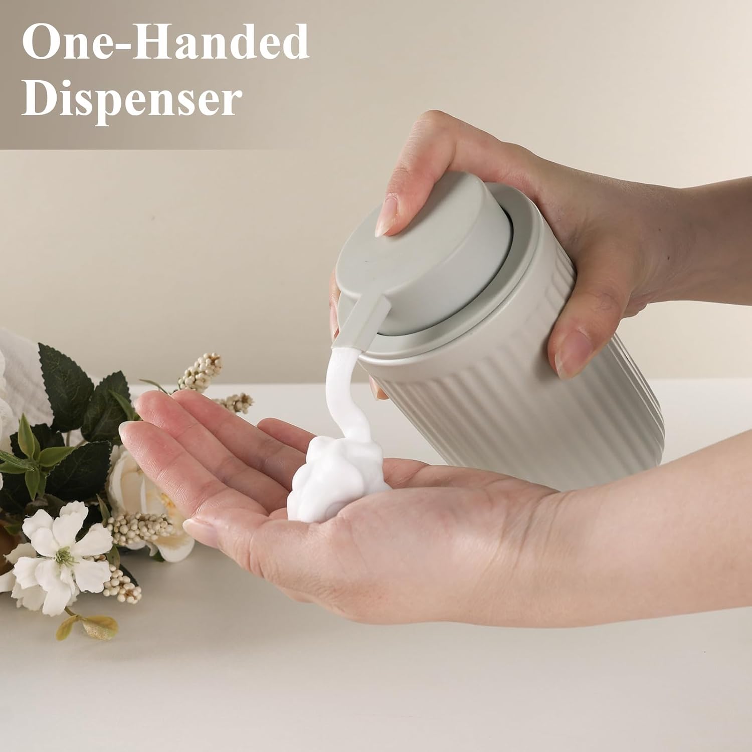 BosilunLife Foam Hand Soap Dispenser - Ceramic Foaming Soap Dispenser for Bathroom 12oz Refillable Liquid Lotion Soap Dispenser with Rust-Proof Foaming Pump for Countertop