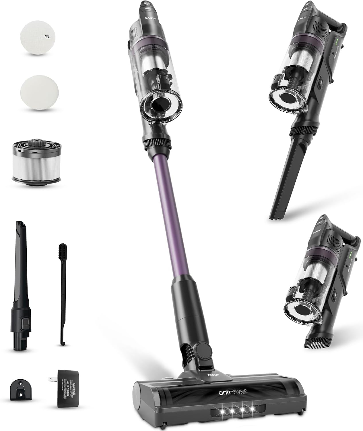 CANDY Cordless Vacuum Cleaner, Stick Vacuum Cordless Rechargeable,45Mins Powerful Suction Vacuum Cleaners for Home,Anti-Tangle,One-Click Dust Disposal,Lightweight for Hardwood Floor Carpet Pet Hair