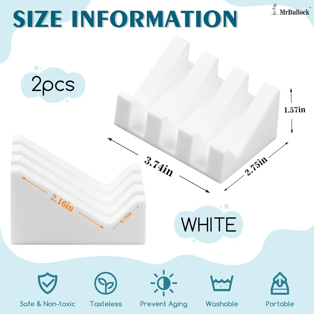 Silicone Soap Dish for Bar Soap Holder for Shower Bathroom Self Draining Waterfall Drying Tray Keep Soap Bars Dry Clean & Easy Cleaning (White, 2)