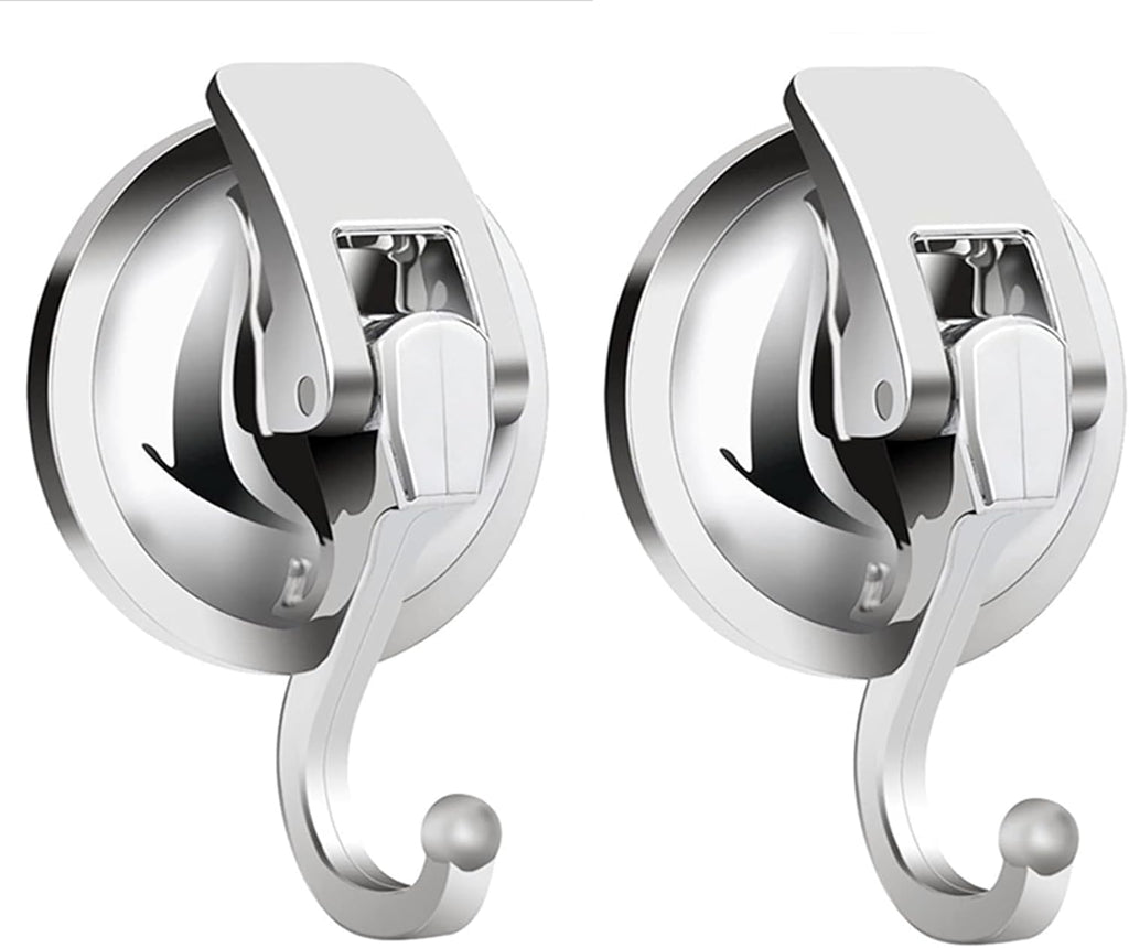 Suction Cup Hooks for Shower, Bathroom, Kitchen, Glass Door, Mirror, Tile – Loofah, Towel, Coat, Bath Robe Hook Holder for Hanging – Waterproof Wreath Hook (Silver 2Pack)