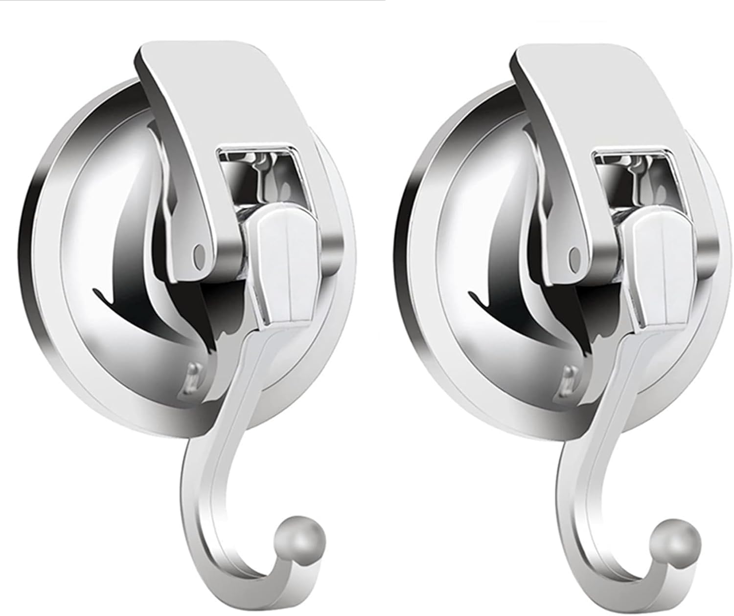 Suction Cup Hooks for Shower, Bathroom, Kitchen, Glass Door, Mirror, Tile – Loofah, Towel, Coat, Bath Robe Hook Holder for Hanging – Waterproof Wreath Hook (Silver 2Pack)