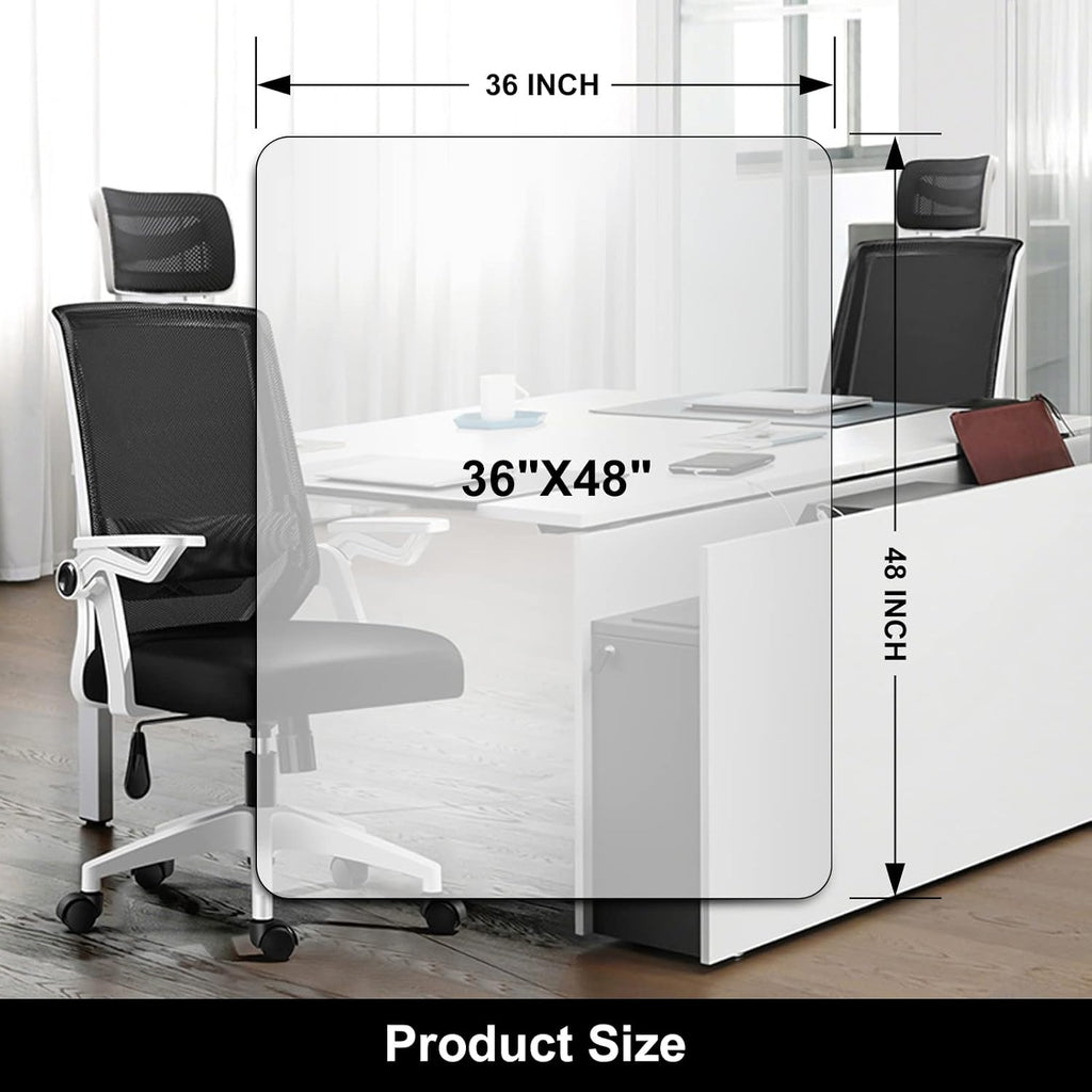 Kuyal Office Chair Mat for Hardwood Floor, 36'' x 48'' Rectangle Transparent Desk Thick Durable Chair Mat for Rolling Chairs, Easy Glide, Floor-Protector