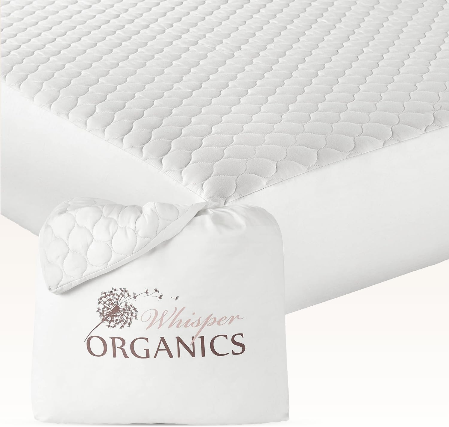 100% Cotton Organic Mattress Pad - Breathable & Cooling Mattress Protector Full Size - Premium 300GSM Quilted and Noiseless Machine Washable Organic Mattress Protector (White, Full)
