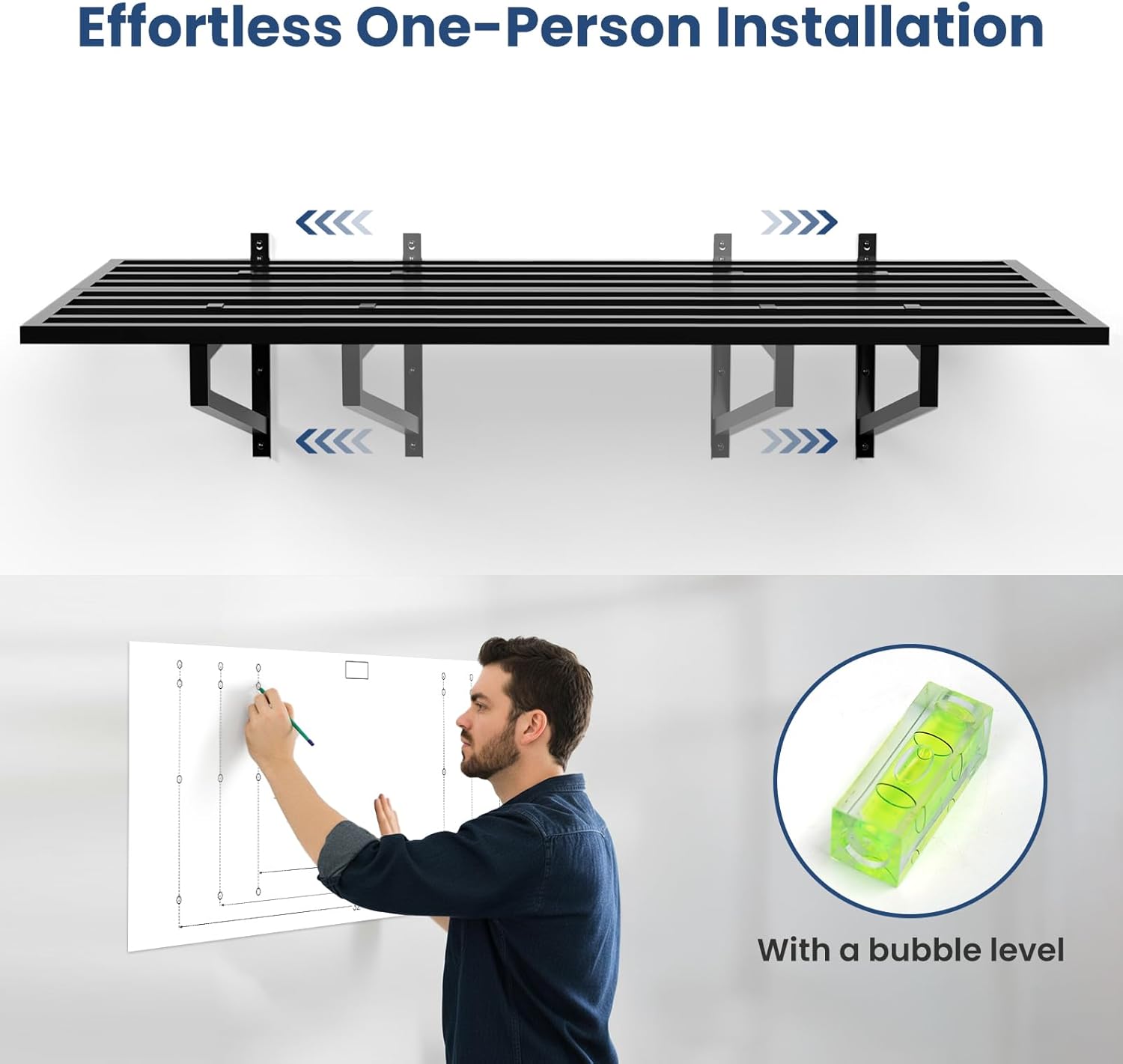 1-Pack Garage Wall Shelves, 2' x 4' Heavy Duty Wall Mounted Storage Rack with 3 Hooks, 250 lbs Capacity, Steel Garage Organization Shelving for Tools, Bins, and Power Equipment