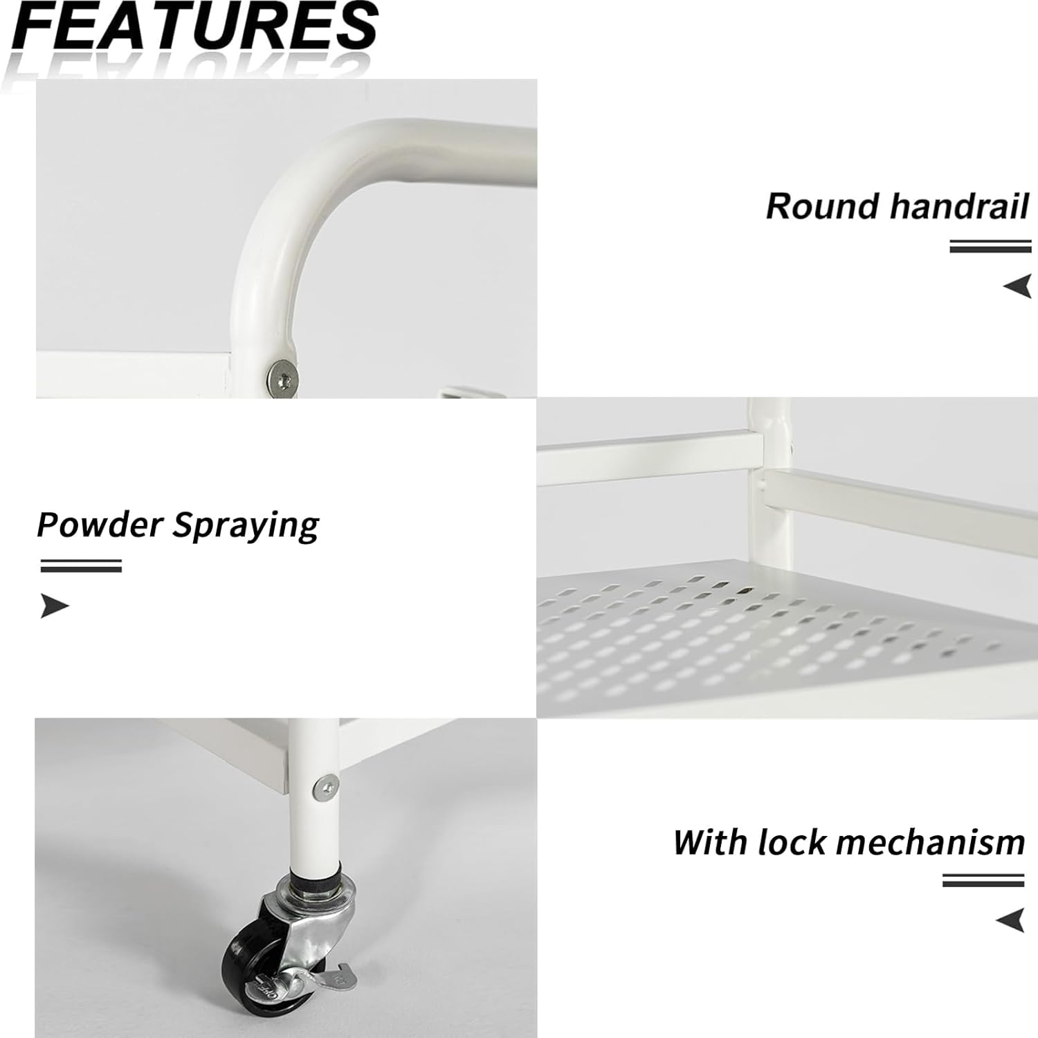 HDANI 3 Tier Metal Rolling Heavy Cart Supports 40 Lbs Per Tier,Rolling Cart with 2 Lockable Wheels for Office,Home,Bedroom,Kitchen,Bathroom(White)…