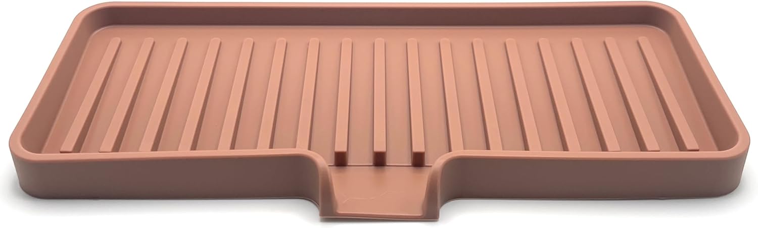 Happitasa Silicone Soap Dish Tray and Sponge Holder with Drain Chute | Bathroom and Kitchen Sink Organizer Caddy (Mocha, 9"x3.5", 5.6 Ounces)