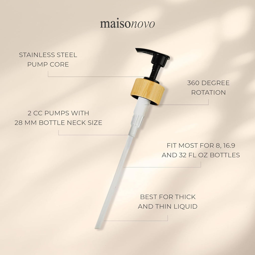 MaisoNovo Soap Pump Replacement - 2X Black Bamboo Pumps - Pump Dispenser - Soap Dispenser Pump Replacement - Stainless Steel Soap Pump - Pump for Soap Dispenser