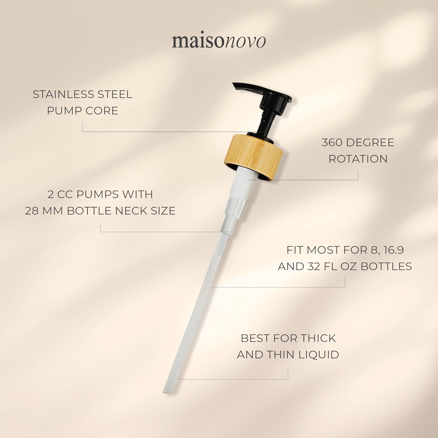 MaisoNovo Soap Pump Replacement - 2X Black Bamboo Pumps - Pump Dispenser - Soap Dispenser Pump Replacement - Stainless Steel Soap Pump - Pump for Soap Dispenser