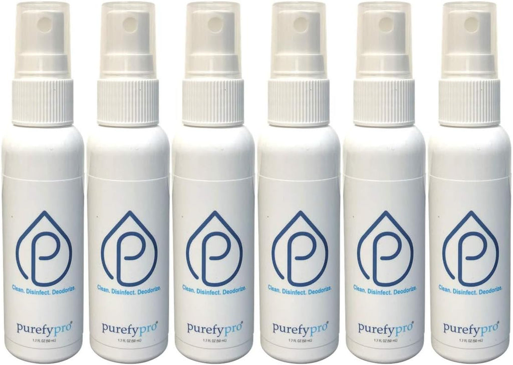 Purefypro Disinfectant Spray (1.7oz, 6 Pack) - No Rinse. No Residue. Kills 99.9999% Norovirus, HIV, Hepatitis, Flu, Monkeypox Virus, and Fungi, MRSA VRE, Drug Resistant Germs. (On The Go)