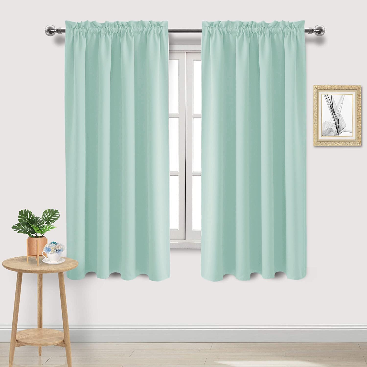 DWCN Blackout Curtains Thermal Insulated, Energy Saving & Noise Reducing Bedroom and Living Room Curtains, Mint Green, W 52x L 63 Inch, Set of 2 Rod Pocket Curtain Panels