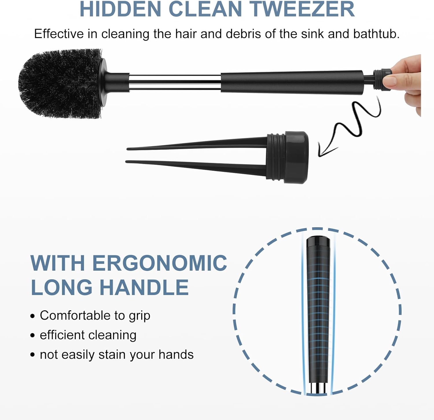 SetSail Toilet Brush and Holder 4 Pack, Self Closing Lid Toilet Bowl Brushes Holder Extra Long Handle Ventilated Toilet Brush Set for Bathroom Cleaning, Nylon Bristles, Black
