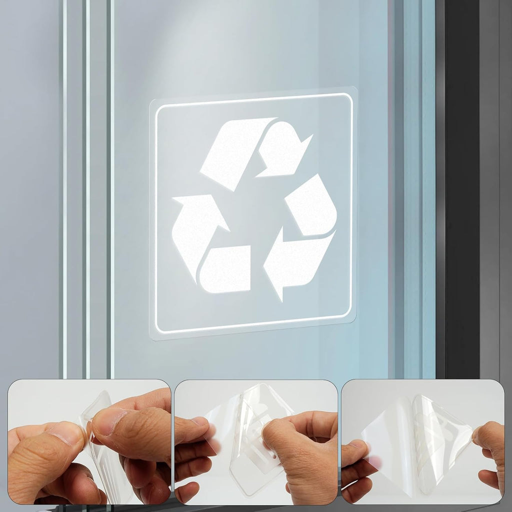 10 Pack Recycle and Trash Clear Stickers 3×3 Inches Vinyl Transparent Weatherproof Self Adhesive Waste Sign for Bins Home Business