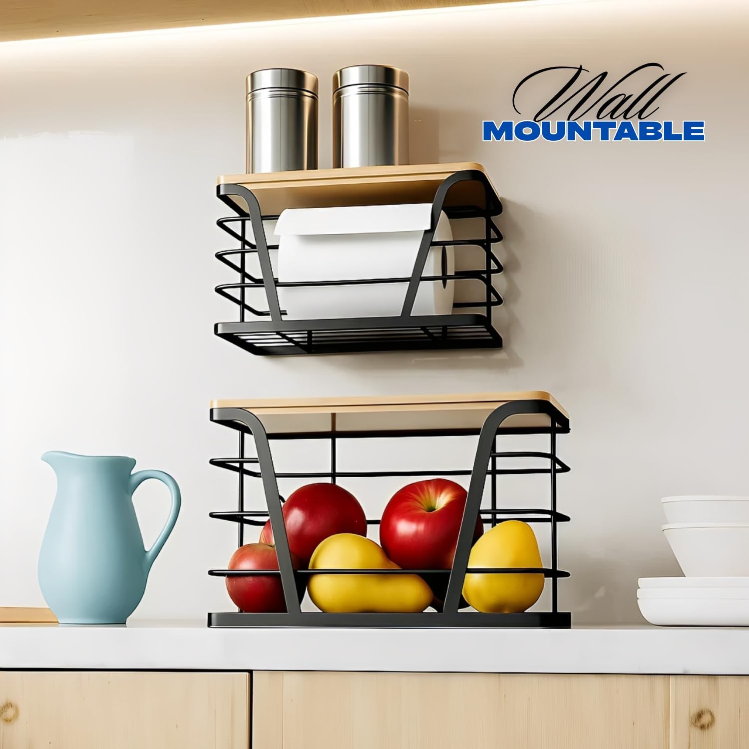 2 - Pack Trash Bag Dispenser with Bamboo Top, Stackable Garbage Bag Holder, Large Capacity Trash Bag Storage Space-Saving Trash Bag Holder Dispenser Storage Solution, Trash Bag Storage Organizer.