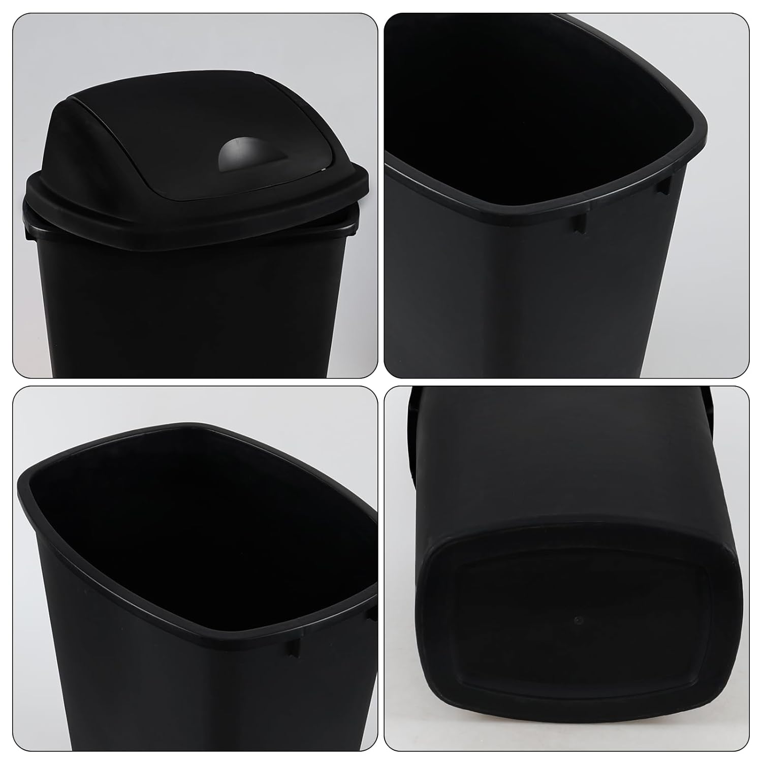 13 Gallon Swing Top Lid Garbage Cans, Large Plastic Kitchen Trash Can Set of 4, Black
