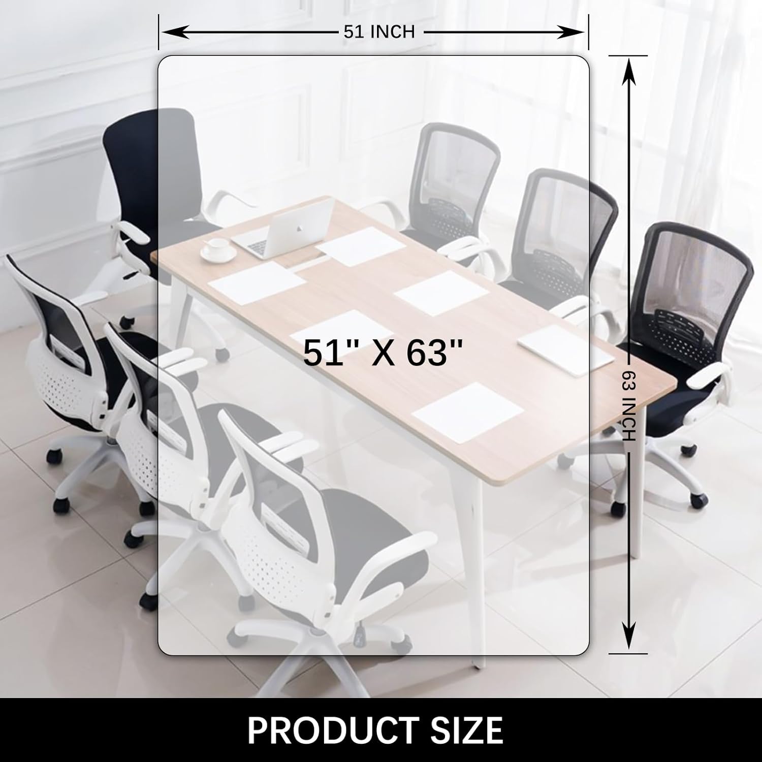 Kuyal Clear Chair mat for Hardwood Floor 51 x 63 inches Transparent Floor Mats Wood/Tile Protection Mat for Office & Home (51" X 63" Rectangle)