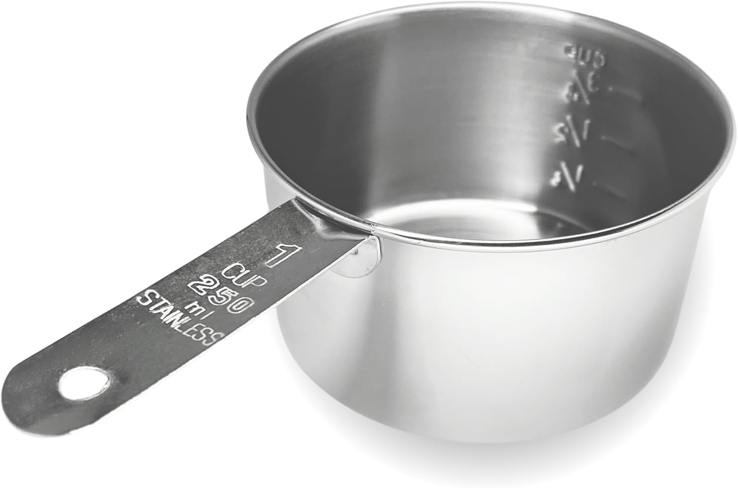 1 Cup Stainless Steel Measuring Cup | Sturdy Metal 250 ml | 240 cc | 8 oz | Single Cup for Wet and Dry Ingredients | Great for use as 1 Cup Dog Food Scoop - 1 PK