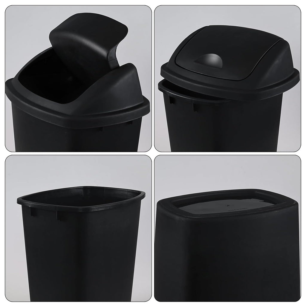 10 Gallon Black Swing Top Trash Cans, Pack of 4 Plastic Waste Bin for Kitchen Office