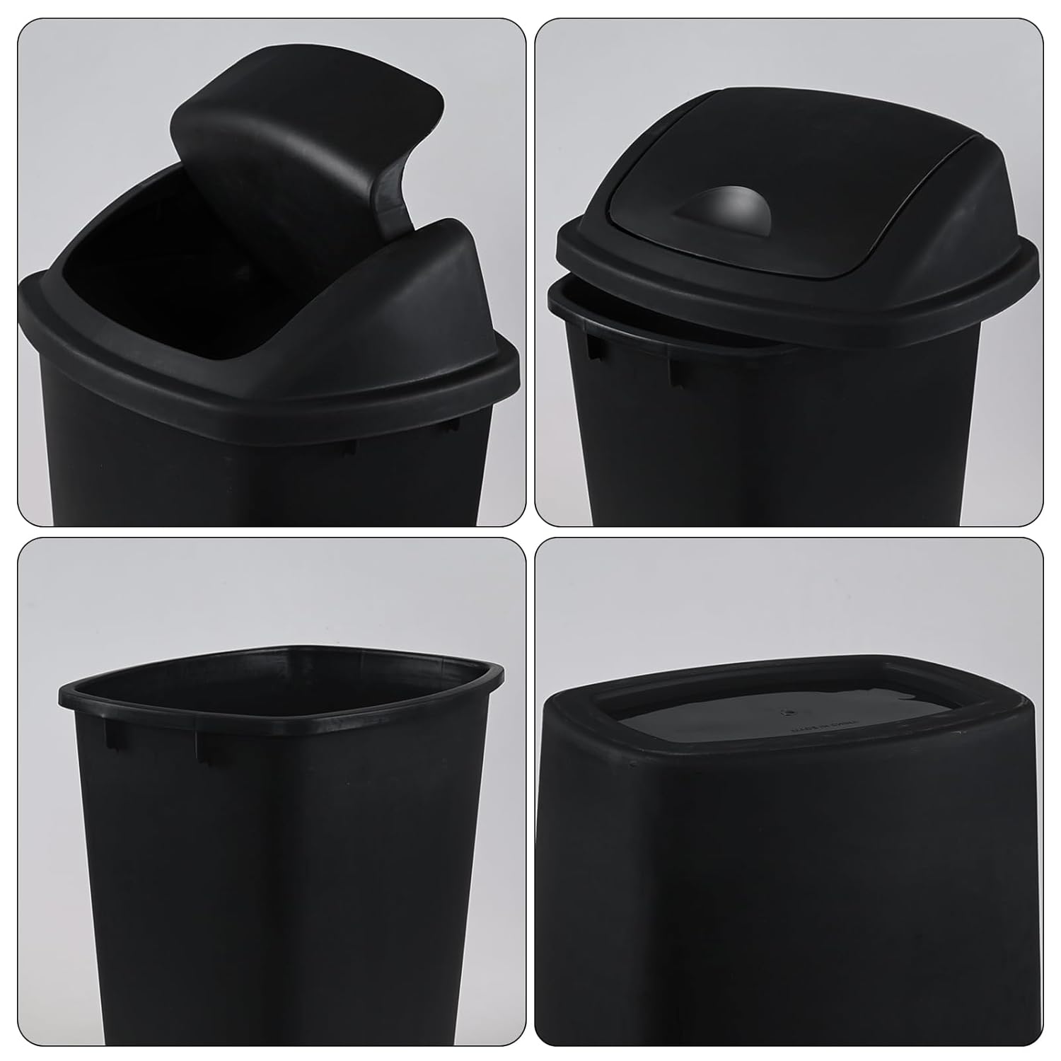 10 Gallon Black Swing Top Trash Cans, Pack of 4 Plastic Waste Bin for Kitchen Office