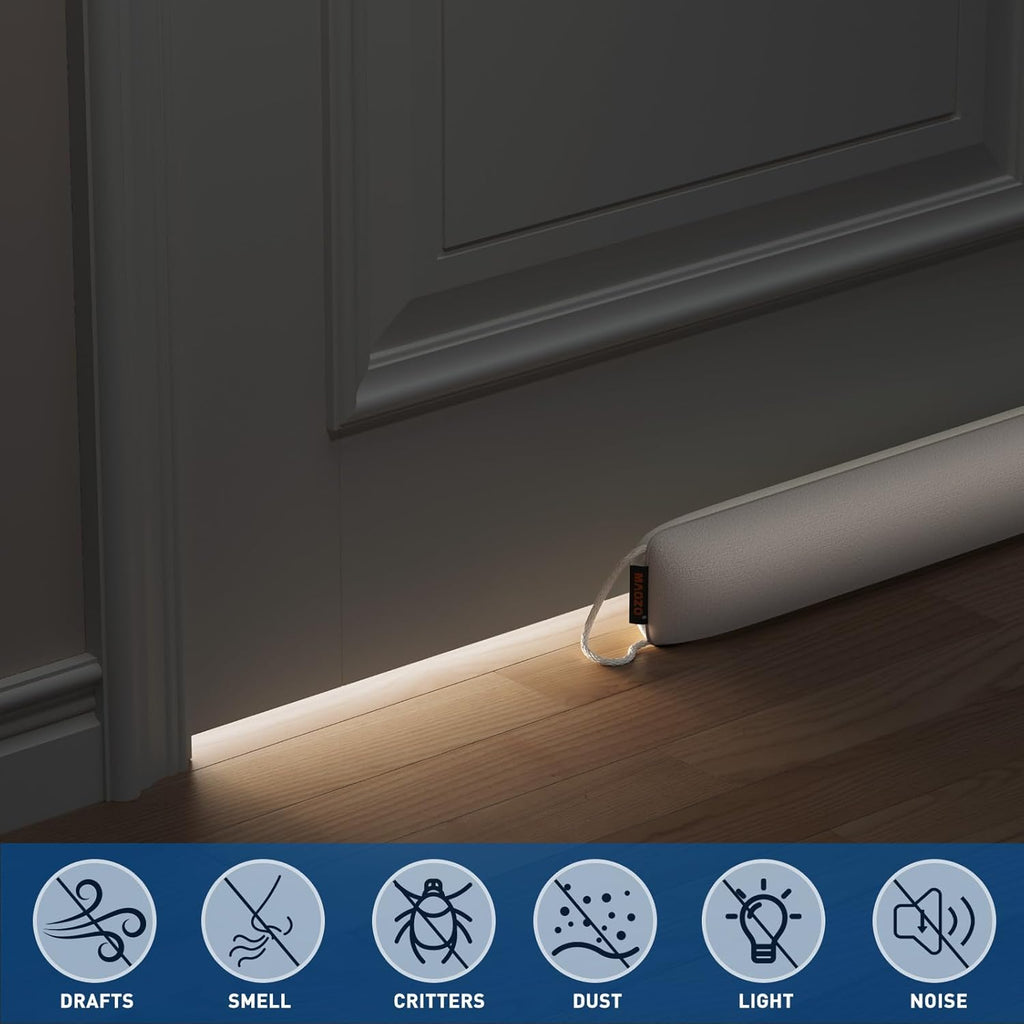 MAGZO Door Draft Stopper 32 Inch-Beige, Sound Proof Door Snake Draft Insulation Stopper with Hook Loops Weighted Blocker