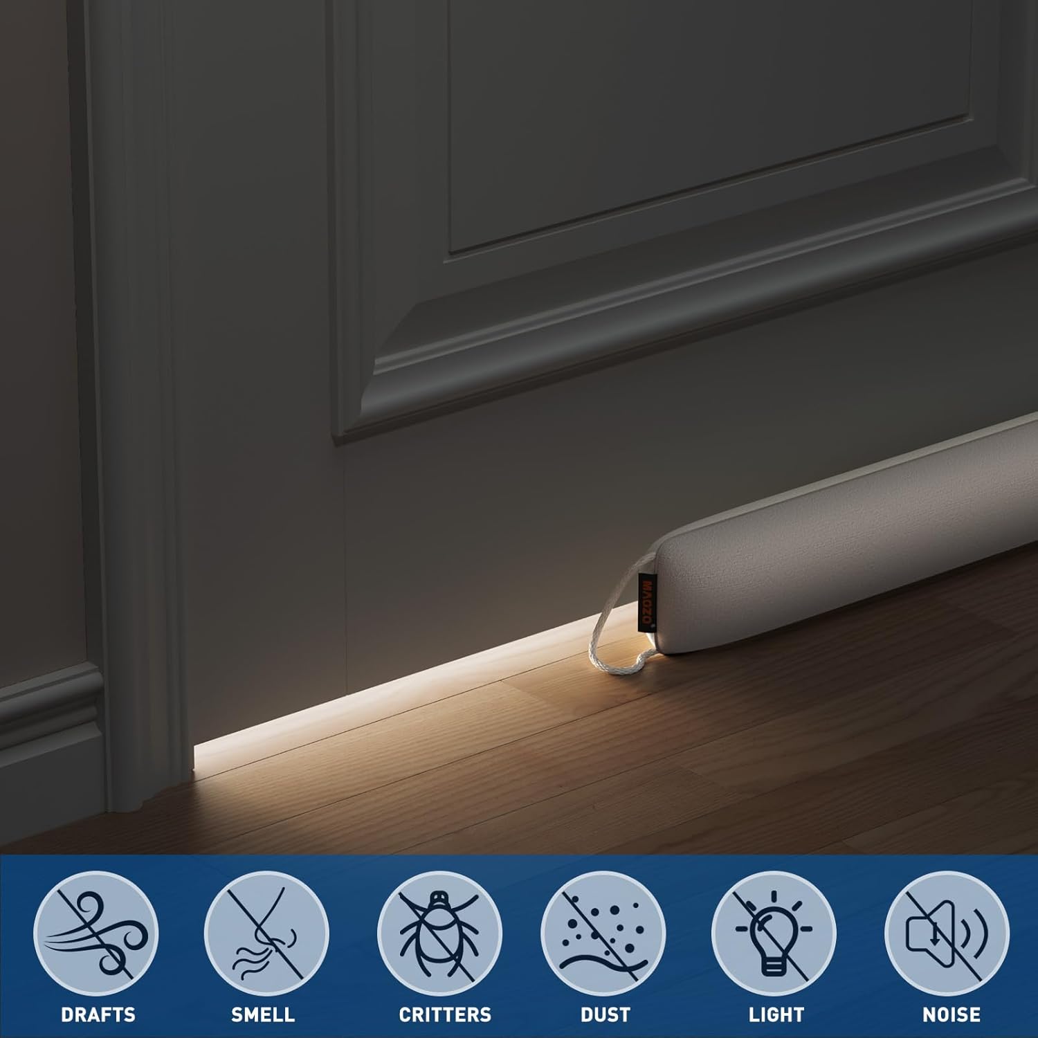 MAGZO Door Draft Stopper 32 Inch-Beige, Sound Proof Door Snake Draft Insulation Stopper with Hook Loops Weighted Blocker