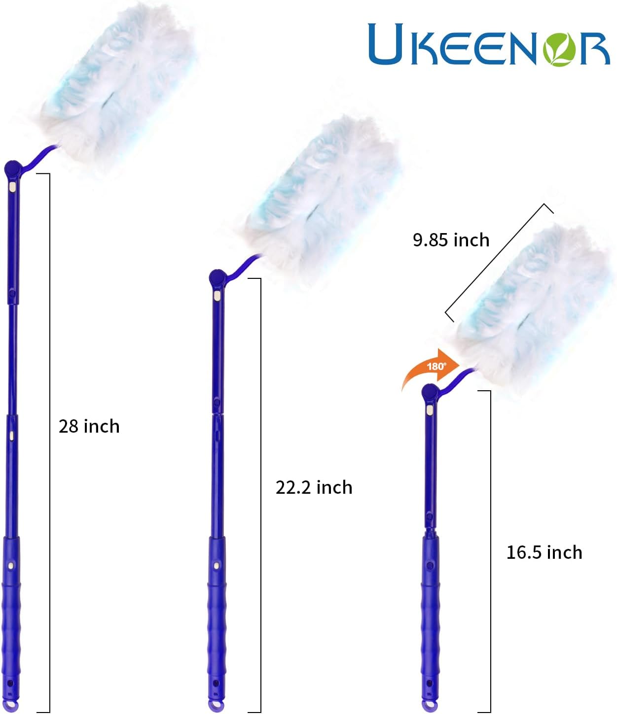180° Dusters Multi Surface Duster Refills Kit Extender Handle (1 Long Handle to + 1 Short Handle + 15 Duster Refill)