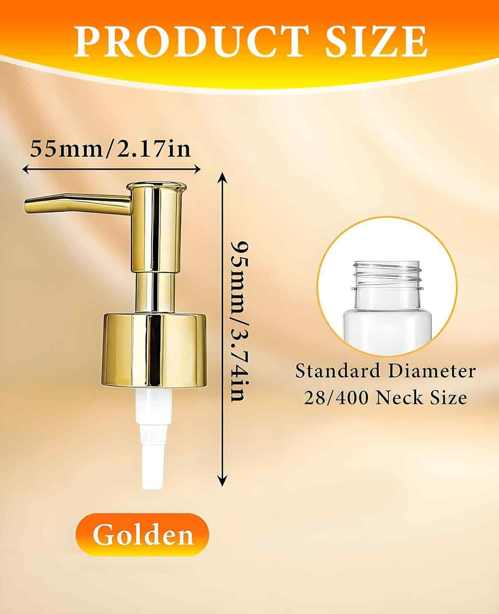 6 Pack Gold Soap Dispenser Pump, Top Replacement for Lotion & Regular Glass Bottles (Standard Diameter 28/400 Neck Size)