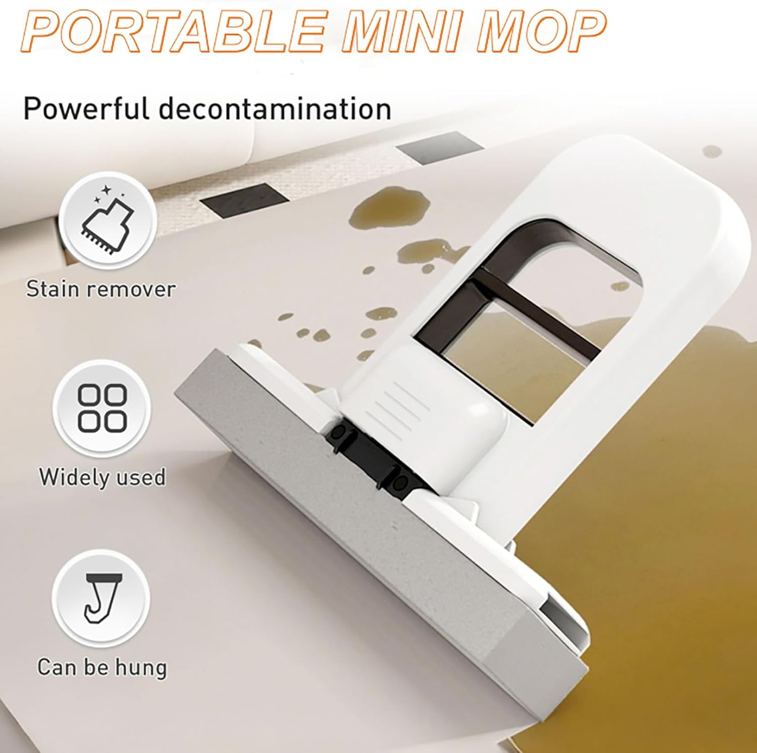 Mini Foldable Desktop Mop, Sponge Mop Wet and Dry Use Cleaning System, Self-Squeeze Small Mop for Bathroom Kitchen Desktop Glass Living Room Car (Orange, 1pcs)