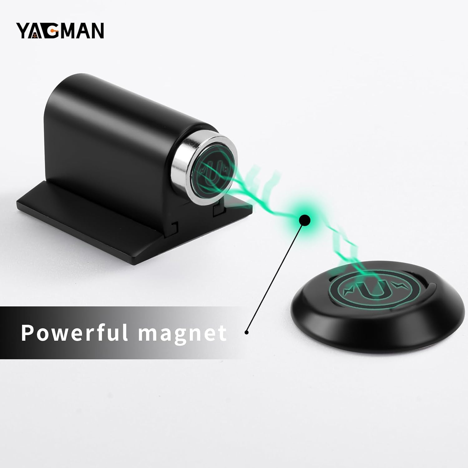 2 Pack Magnetic Door Stoppers Retractable Bottom of Door Holder No Drilling Mount Heavy Duty Floor Door Stop with Screws and Adhesive Catch Door Keep Door Open Matte Black MB-2