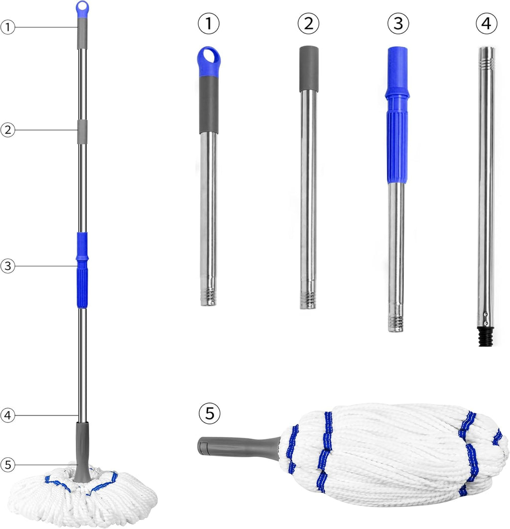 Self Wringing Floor Cleaner with 52.5 Inch Long Handle, Heavy Duty Wet Mop for Hardwood, Tile, Vinyl, Laminate Floors (White)