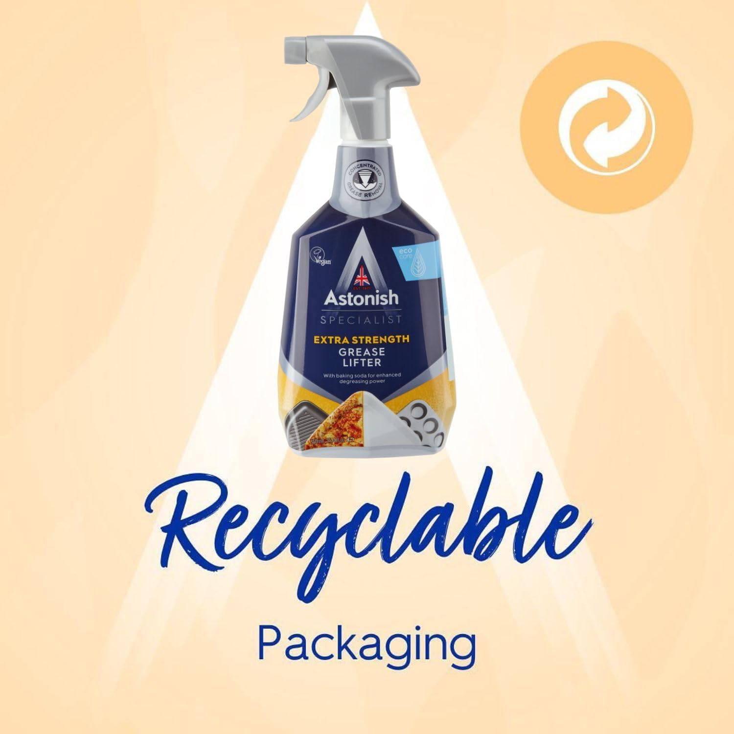 Astonish Specialist Extra Strength Grease Lifter With Baking Soda - No Scrub De-Greaser Formula For Kitchen Surfaces, Trays & Pans - Vegan Cruelty Free Household Cleaning Supplies, 750ml Bottle, 2PK