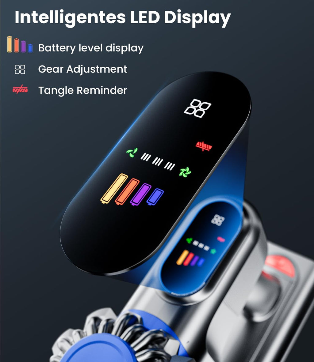 Cordless Vacuum Cleaner, 500W/40Kpa Vacuum Cleaners for Home, 60Mins Stick Vacuum with LED Display, Anti-Tangle & Wall Mount Charging, 8 in 1 Lightweight Vacuum for Hard Floors Carpet Pet Hair