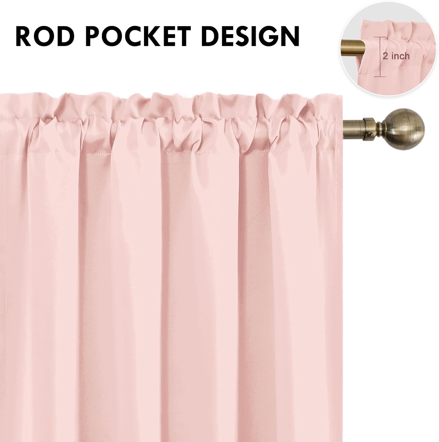 DWCN Blackout Curtains – Thermal Insulated, Energy Saving & Noise Reducing Bedroom and Living Room Curtains, Blush Pink, W 42x L 84 Inch, Set of 2 Rod Pocket Curtain Panels