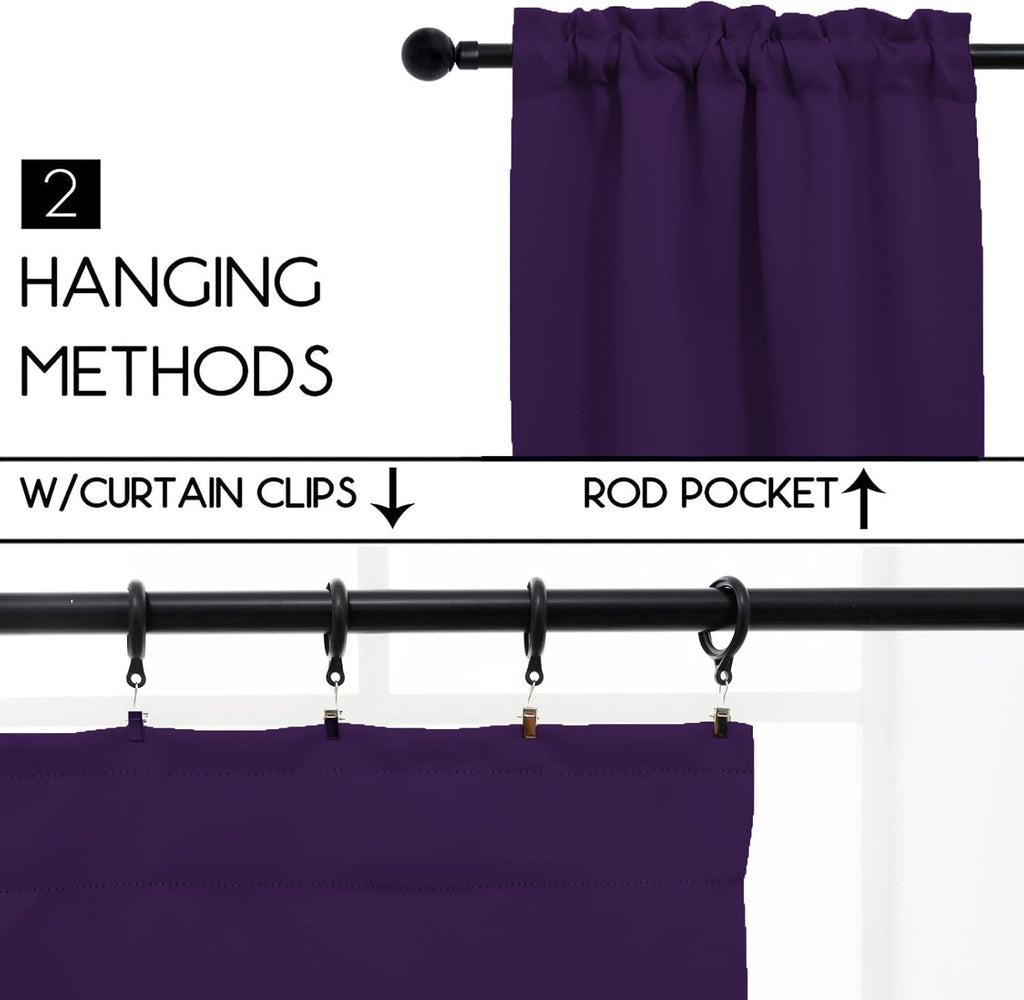 Pickluc Purple Cafe Half Window Curtain, 30 Inches Length, Rod Pocket Small Kitchen Blackout Curtain, 30" Wide and 30" Long, 2 Panels