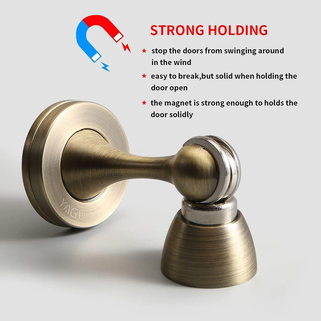 YAGU Door Stopper 1 Pack Magnetic, Zinc Alloy Brushed Bronze Door Stops Catch Holder Wall Floor Mounted, Magnet Metal Soft-Catch