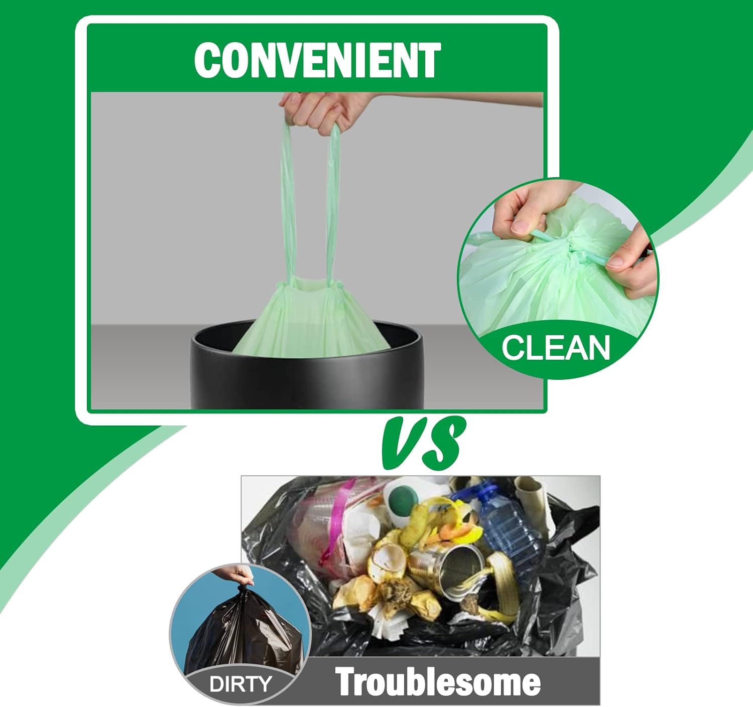 8 Gallon Compostable Trash Bags, 50 Count Drawstring Trash Bags Biodegradable, Heavy Duty Extra Thick Compost Bags, Kitchen Food Scrap Waste Bag, US BPI and OK Compost Home Certified