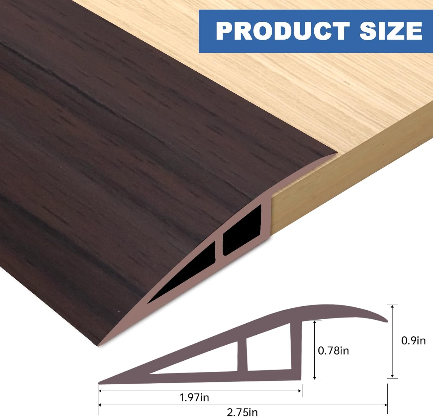 Vinyl Door Threshold Flooring Transition Strip Self Adhesive Carpet Edging Strip for Laminate Doorway Edge Threshold from 3/5" to 4/5" (Brown Wood Grain, 10 Ft)