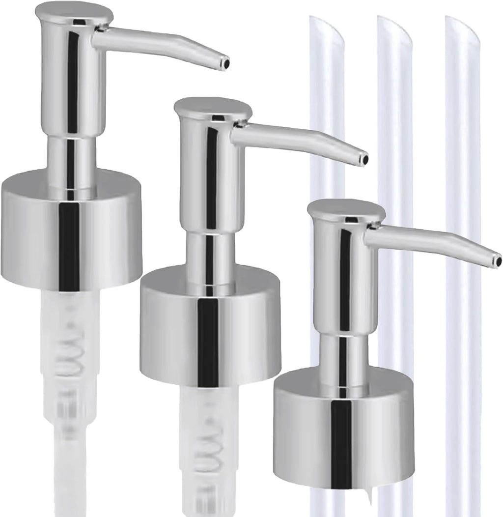 Soap Dispenser Pump Head Replacement 3 Pack, 28/400 Threads Standard Size, for Bathroom and Kitchen (Clear Silver)