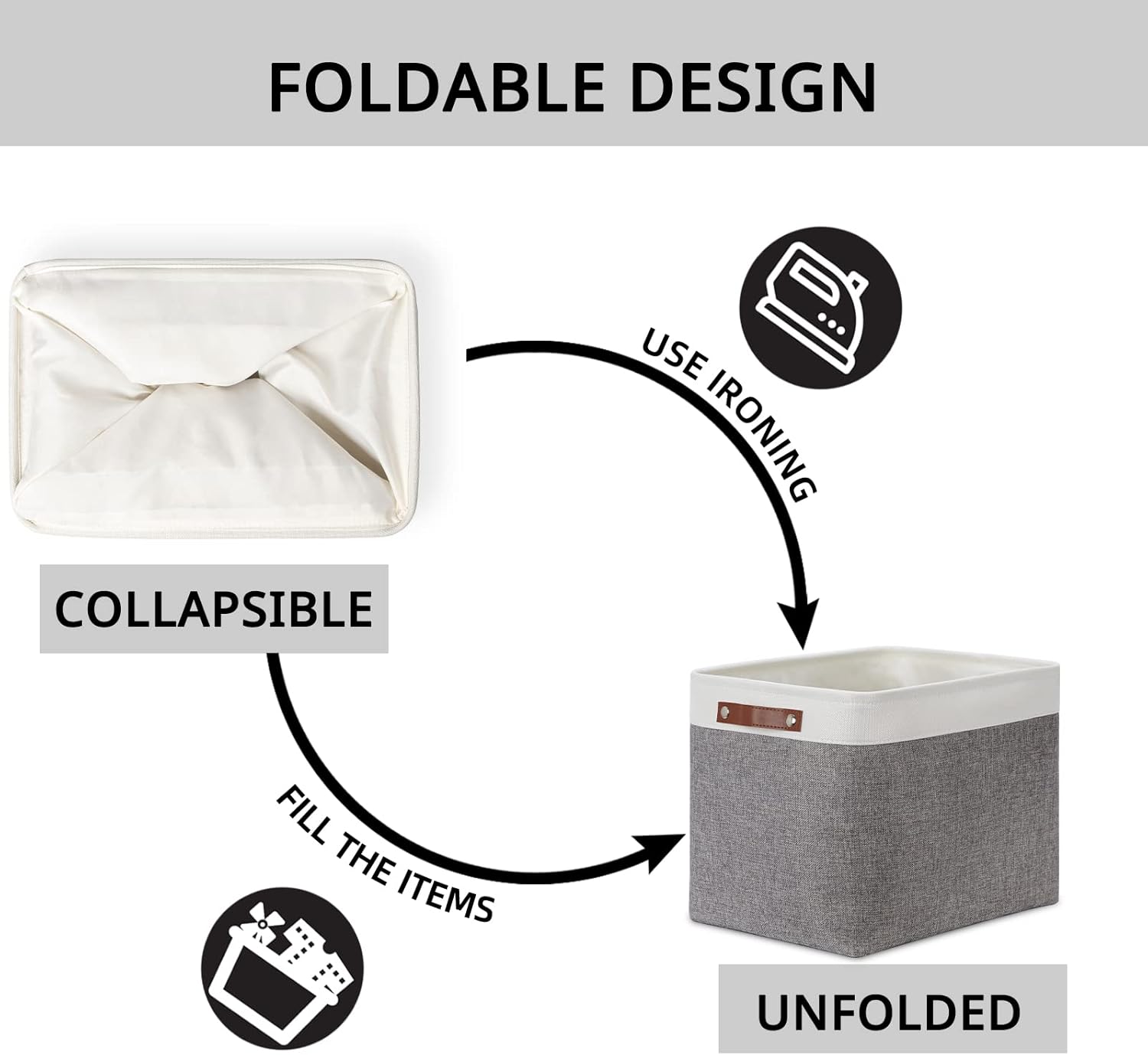 DULLEMELO Storage Baskets Large 16"x12"x12" Rectangular Storage Bins Baskets for Organizing [2 Pack] Fabric Collapsible Storage Organizer for Home,Office,Closet,Clothes,Toys (White&Grey)