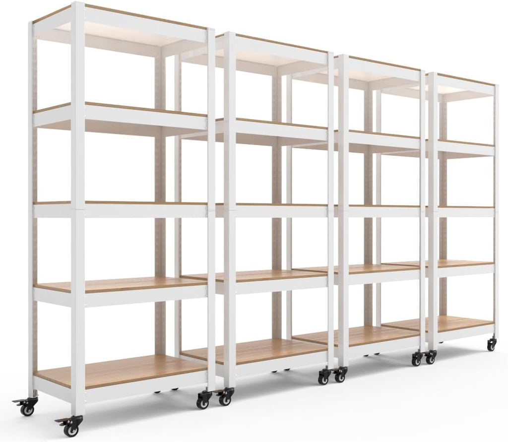 HOMEDANT House White 5-Tier Metal Rolling Cart Shelf Rack Casters Heavy Duty Wheel Shelving Unit Adjustable Utility Storage Shelves Organizer Shelf Kitchen Garage 24.4" W x 16.5" D x 62.2" H 4Pack