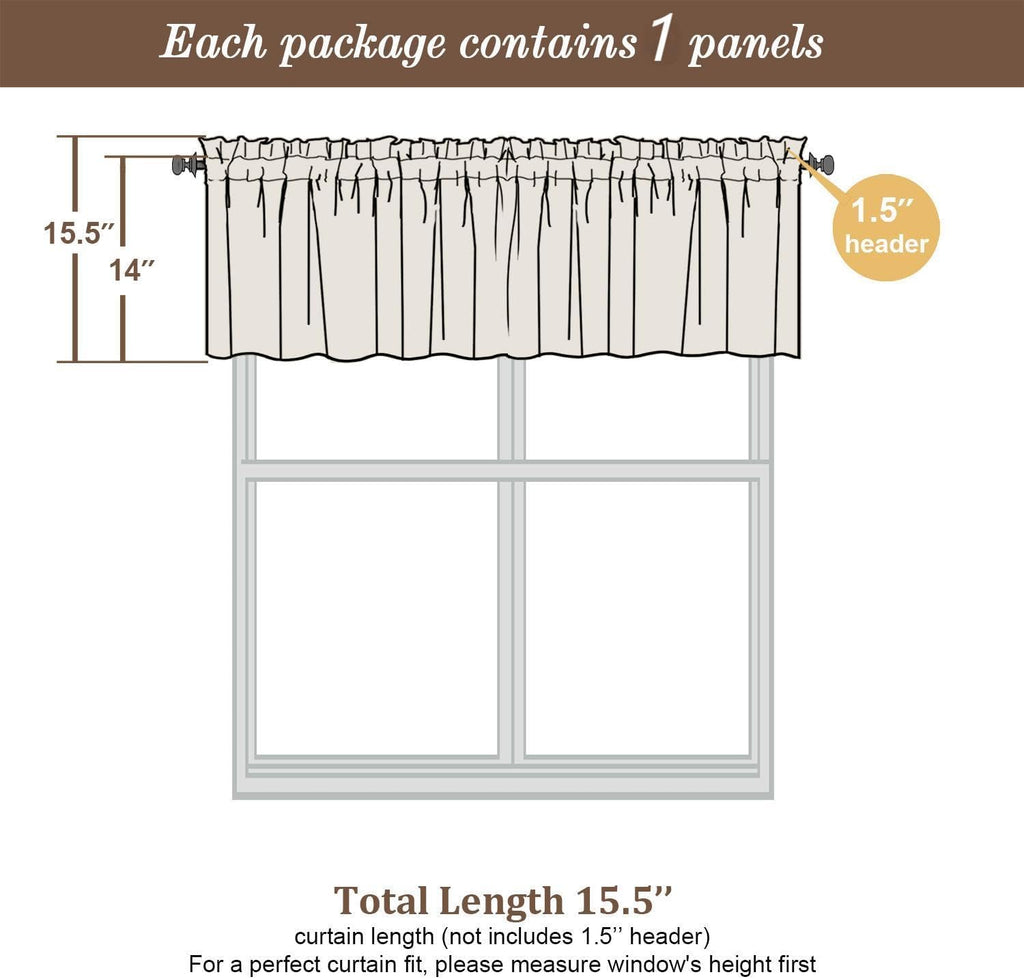 Chyhomenyc Sheer Taupe Valances for Windows 2 Pack, Small Window Curtains for Living Room Bathroom Laundry Basement, Modern Rod Pocket Voile Curtains, 42Wx14L inches