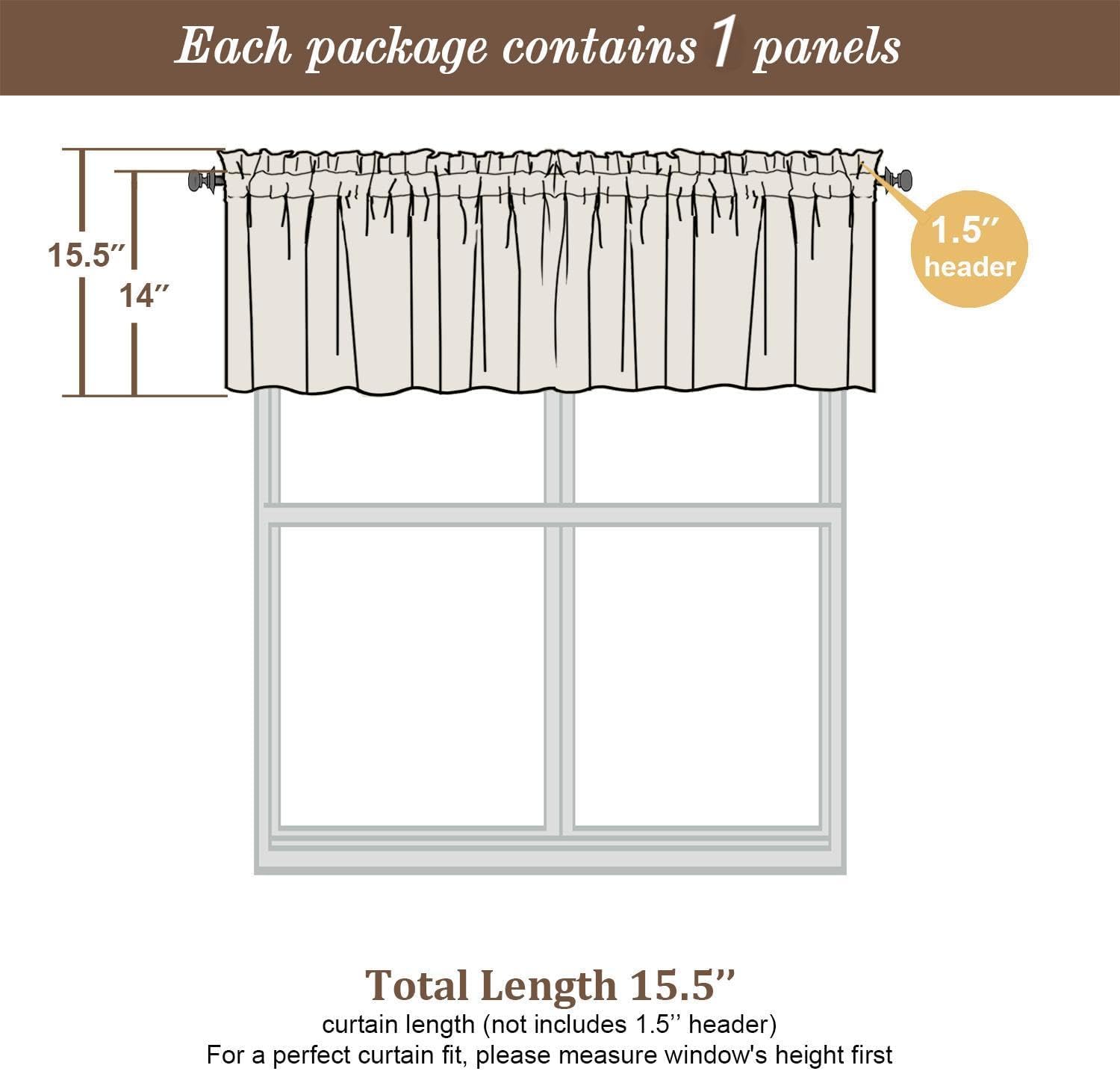 Chyhomenyc Sheer Taupe Valances for Windows 2 Pack, Small Window Curtains for Living Room Bathroom Laundry Basement, Modern Rod Pocket Voile Curtains, 42Wx14L inches