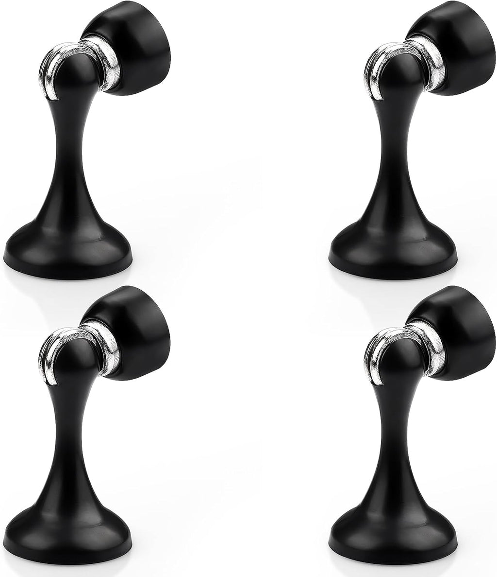 Probrico Black Magnetic Door Stoppers for Bottom of Door, Stainless Steel Magnet Door Catch Door Stops to Keep Door Open, Heavy Duty Door Holder, Wall and Floor Mounting, 4 Pack