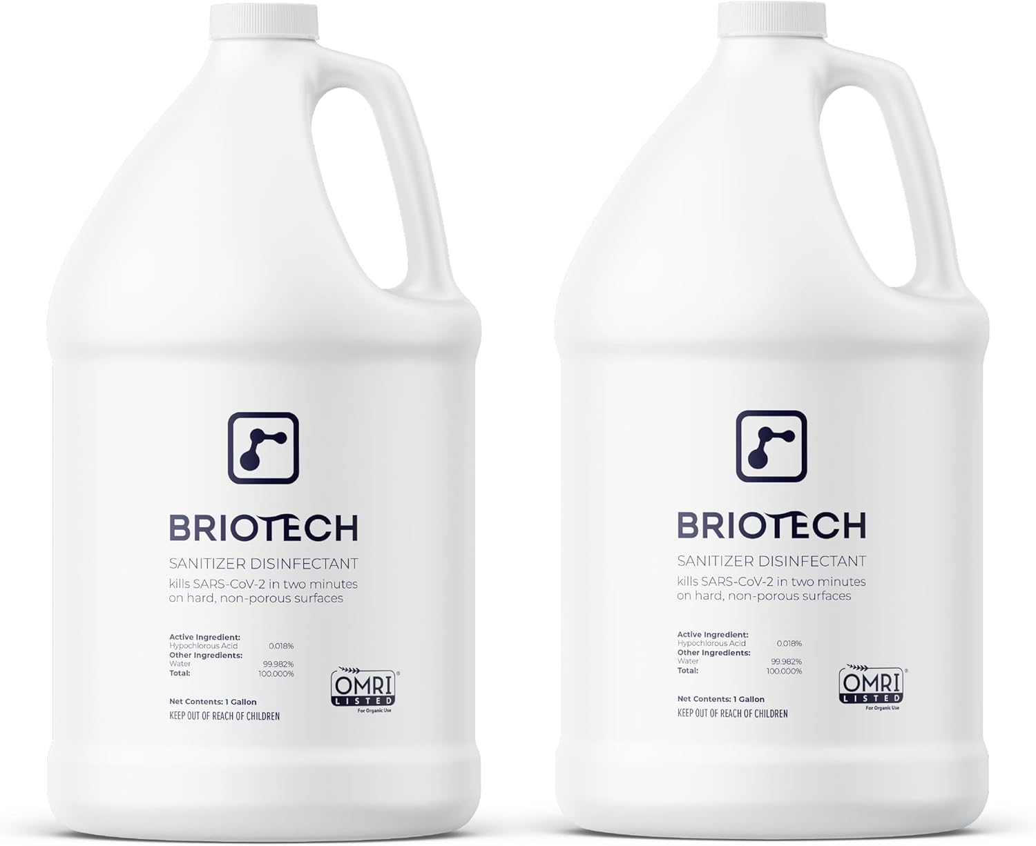 BRIOTECH Sanitizer Disinfectant Hypochlorous, Kill 99.99% of Viruses & Bacteria, Control Mold, Eliminate Odor, Gentle for Nursery & Play Rooms, Food Contact Surface Sanitizer, 1 Gallon Refill (2 Pack)