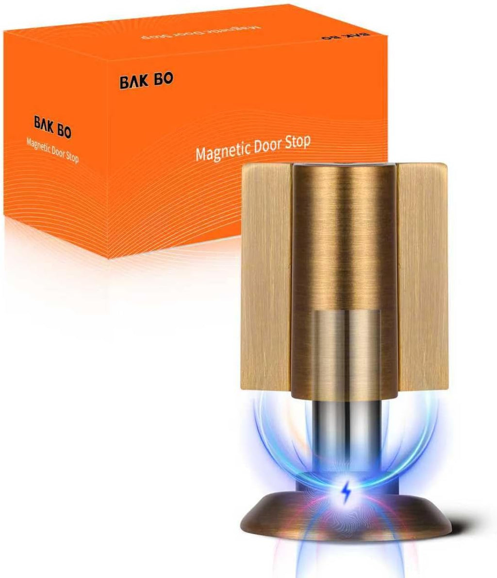 Bak Bo Magnetic Door Stoppers 1 Pack Bottom of Door Holder Keep Door Open No Drilling Magnet Floor Door Stop with Screws and Adhesive Antique Brass DS268AB-1