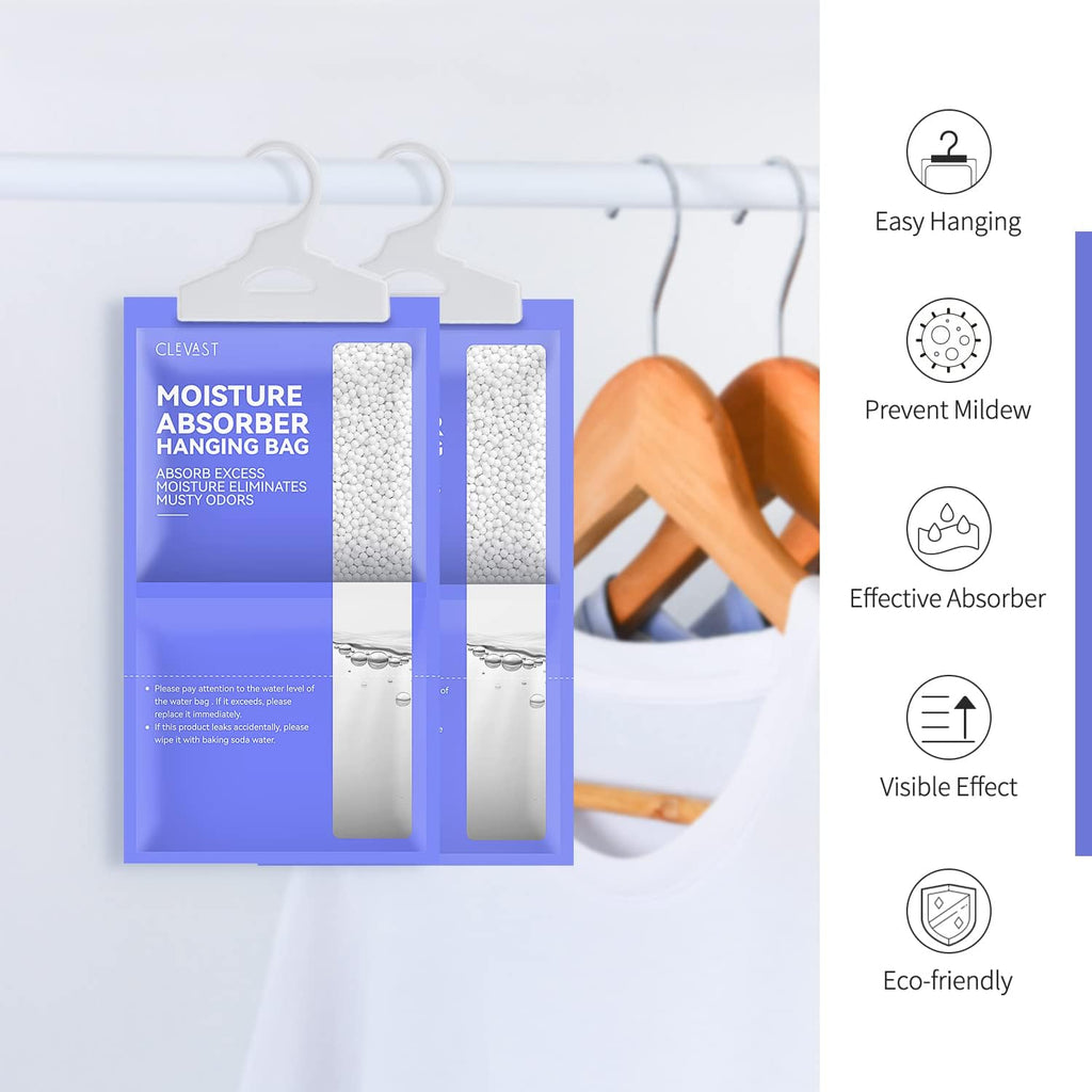 CLEVAST Moisture Absorbers Packets 10 Pack, Dehumidifier Bags for Closet, Unscented Hanging Humidity Absorber in Wardrobes, Bedrooms, Bathrooms(Net Wt. 230g/Pack)