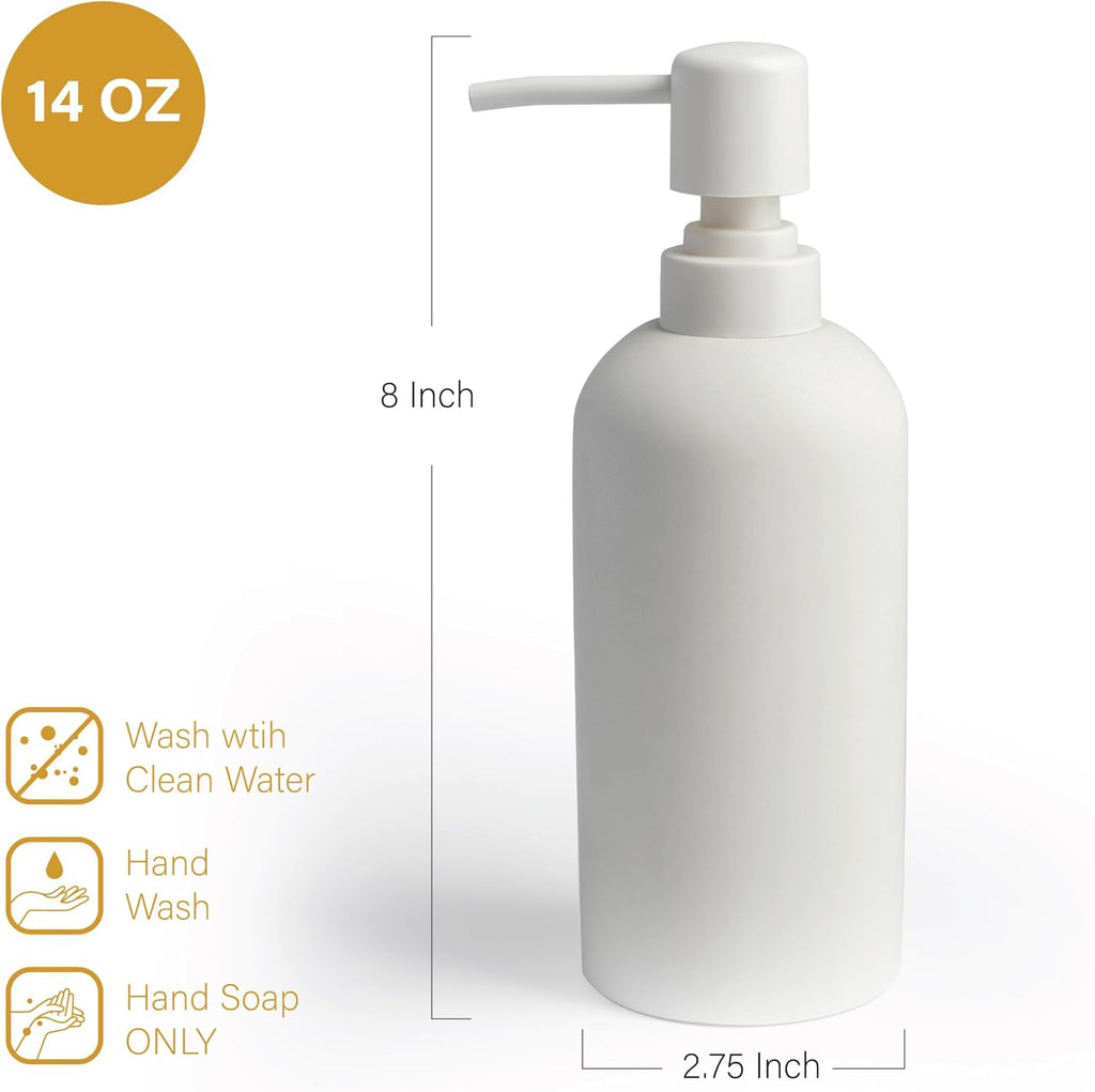 Soap Dispenser - Refillable Resin Pump Bottle for Shampoo, Body Wash, Shower Gel, Lotion, Dishsoap - Modern Decorative Accessories for Kitchen, Bathroom, Countertop - 12.5 oz (White)