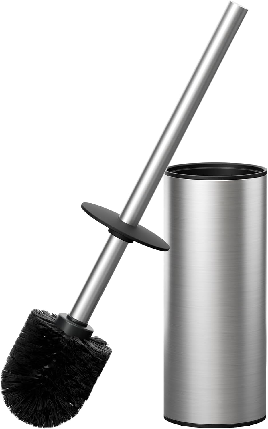 FORIOUS Toilet Brush and Holder Set Brushed Nickel, 304 Stainless Steel Long Handle and Heavy Duty Base for Bathroom Deep Cleaning, Drip-Proof, Space Saving for Storage, 2 Toilet Bowl Brush Head